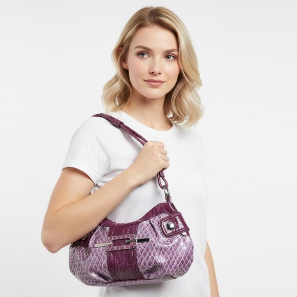 Vintage Y2K Guess Purple Croco Embossed Shoulder Bag Handbag Faux Leather Retro - Picture 1 of 14